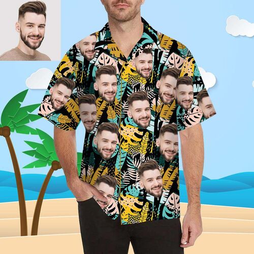 Custom Face Beautiful Leaves Men's All Over Print Hawaiian Shirt