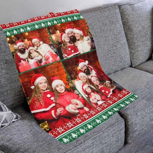 Personalisierte Weihnachtsdecke mit 4 Bildern Geschenk für liebevolle Familie