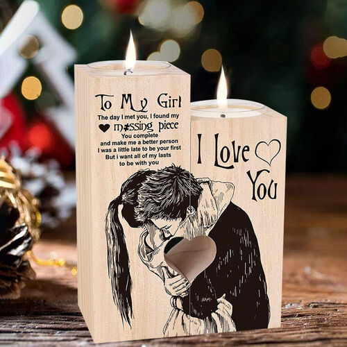 Candelero personalizado para velas hecho a mano con dibujo de pareja de amor