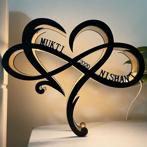 Infinity Heart Personalized, Personalized Wooden Infinity Heart Name Light