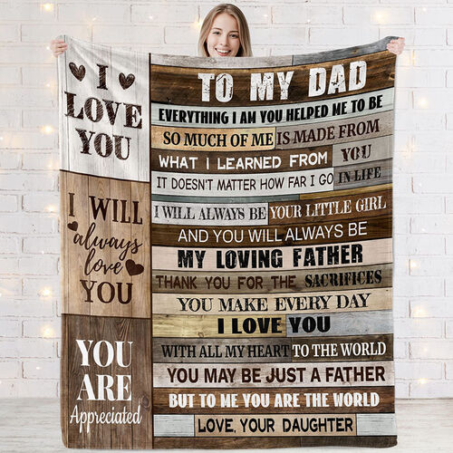 Personalized Flannel Letter Blanket Vintage Wood Grain Pattern Blanket Gift from Daughter for Dad