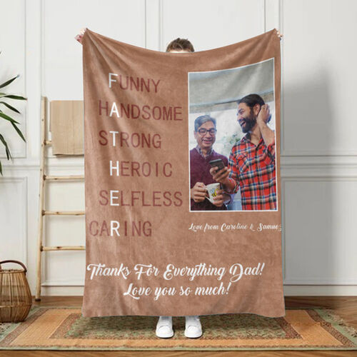 Custom Picture And Engraved Blanket Unique Present for Father "Love You So Much"