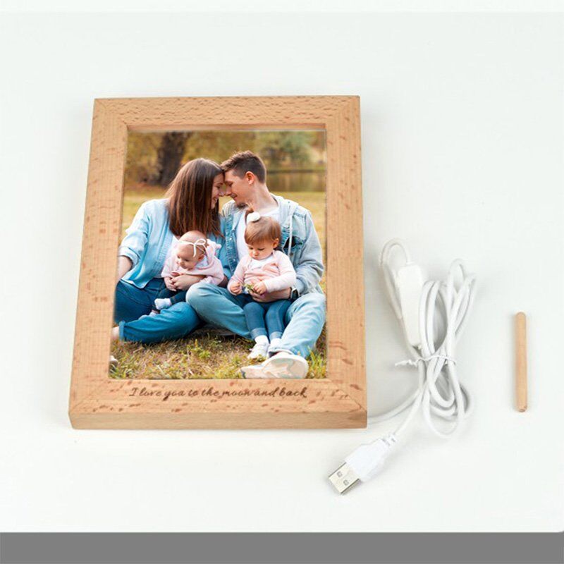 Lampe à photos avec cadre en bois Personnalisé - Ma maison chaleureuse - Cadeau pour la famille