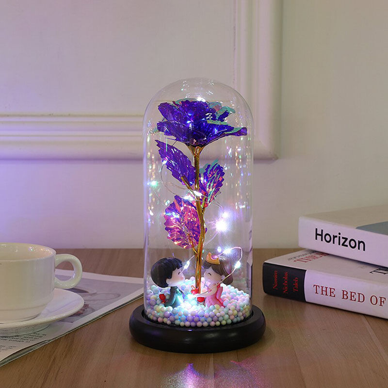 Galaxy Rose Glass Lampshade Eternal Flower Cartoon Couple Rose Flower Night Light Gift