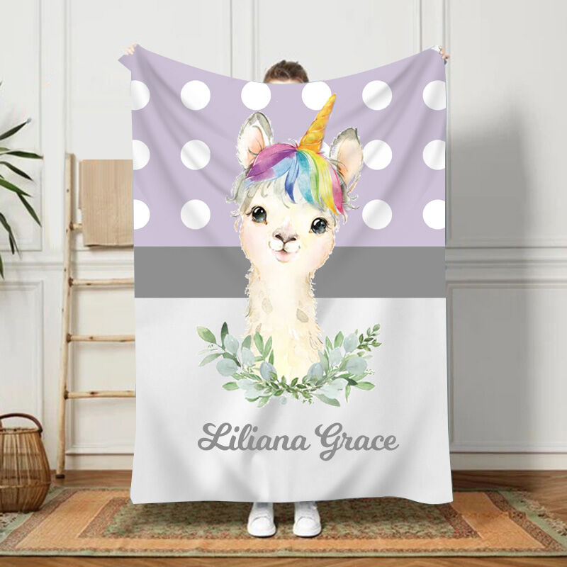 Personalized Name Rainbow Unicorn Pattern Blanket Best Gift