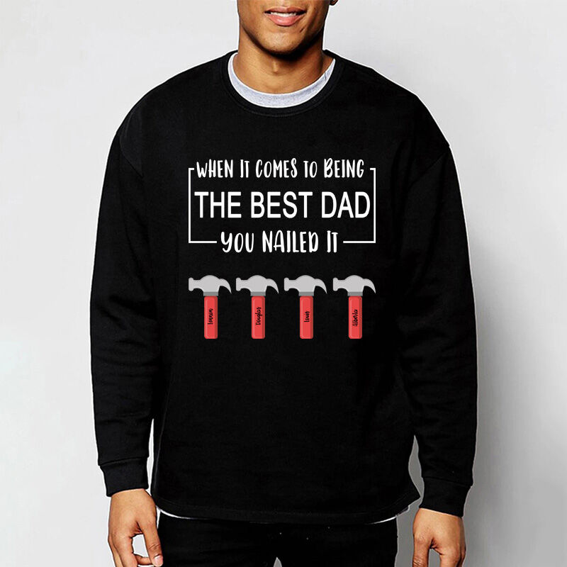 Personalized Sweatshirt with Hammer Pattern Custom Name for Father's Day