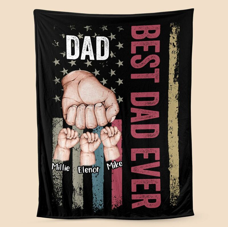 Personalized Name Blanket with Hand Bumps Pattern Cool Father's Day Gift "Best Dad Ever"