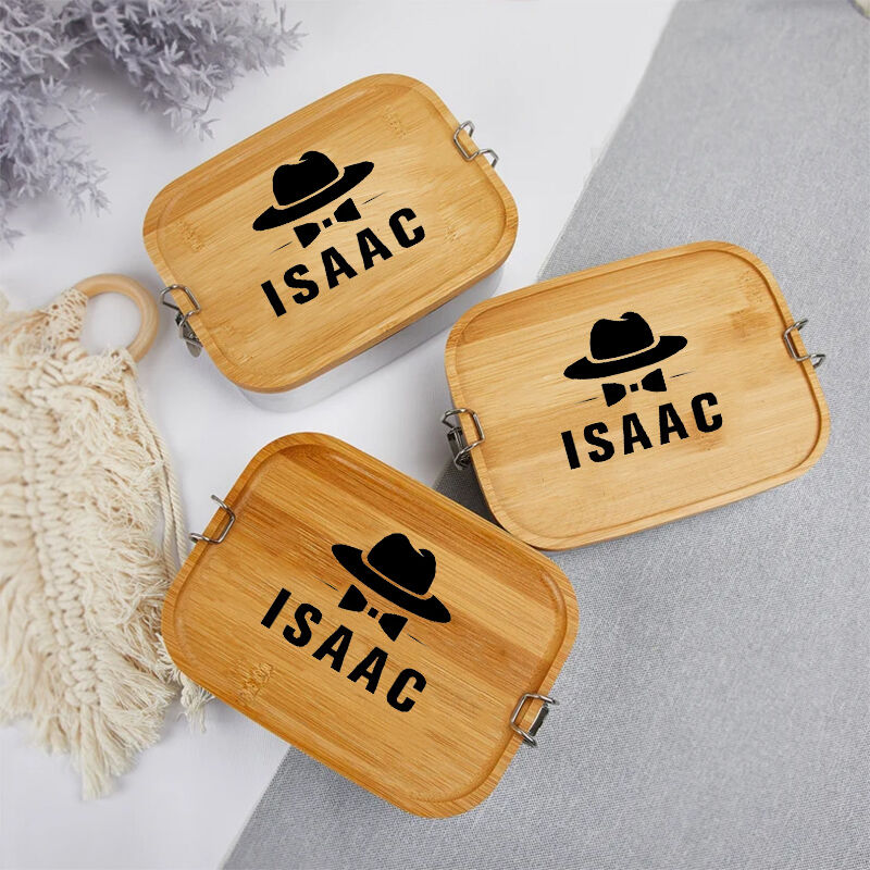 Personalized Lunch Box Custom Simple Name With Elegant Gentleman Hat