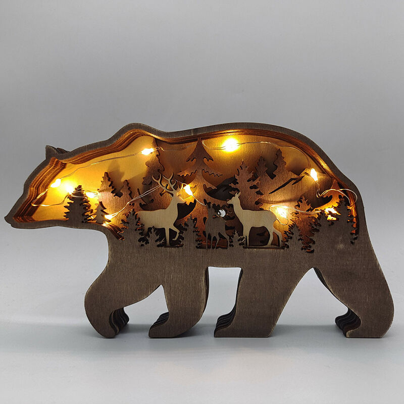 Forest Bear 3D Wood Carving Decorative Light Creative Gift for Family