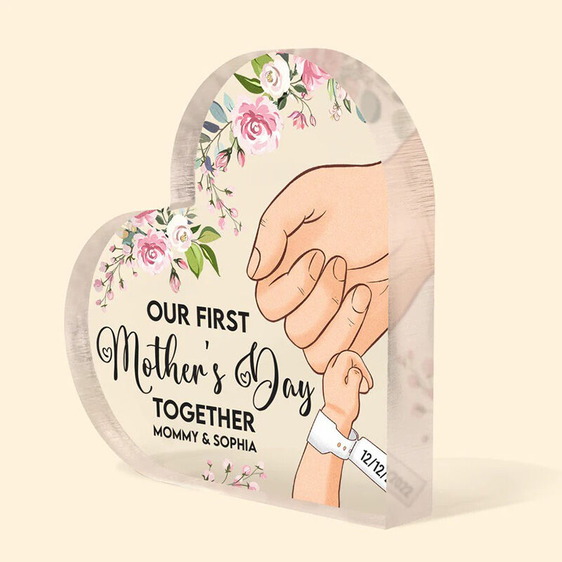 Personalized Heart Shaped Acrylic Plaque Our First Mother's Day Together Gift for Best Mom