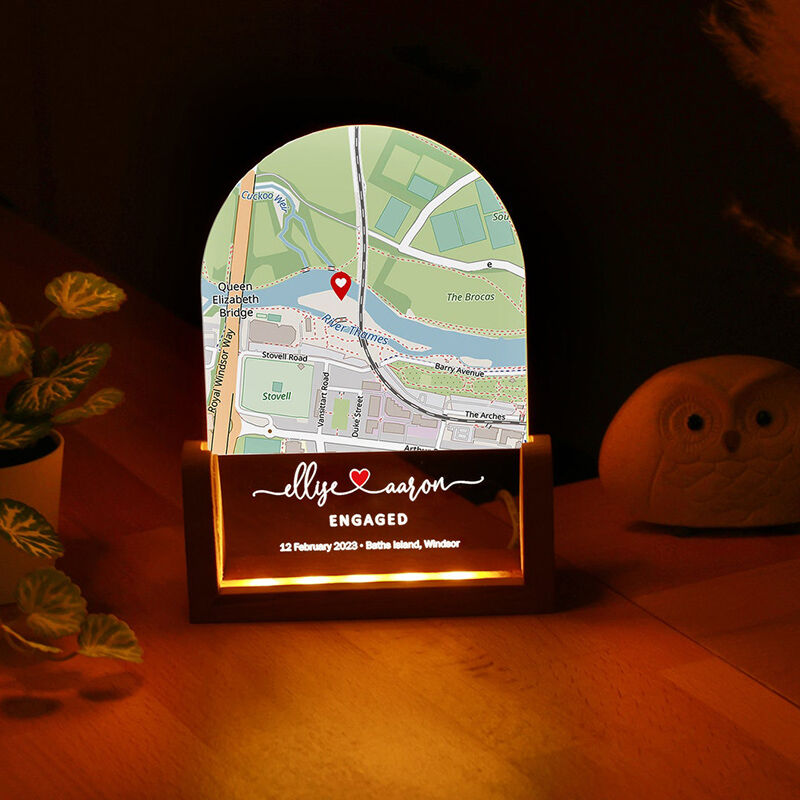 Personalized Map Acrylic Lamp with Custom Text And Heart Pattern Romantic Gift for Couples