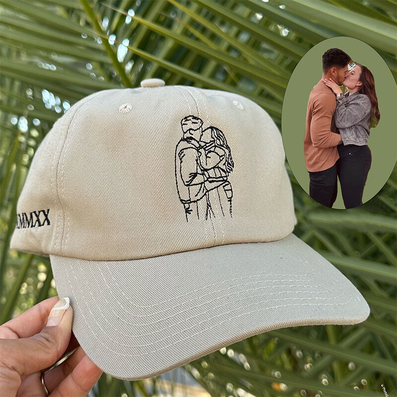 Gepersonaliseerde Hoed Douane Geborduurd Paar Portretlijn Ontwerp Perfect Gift voor Minnaar