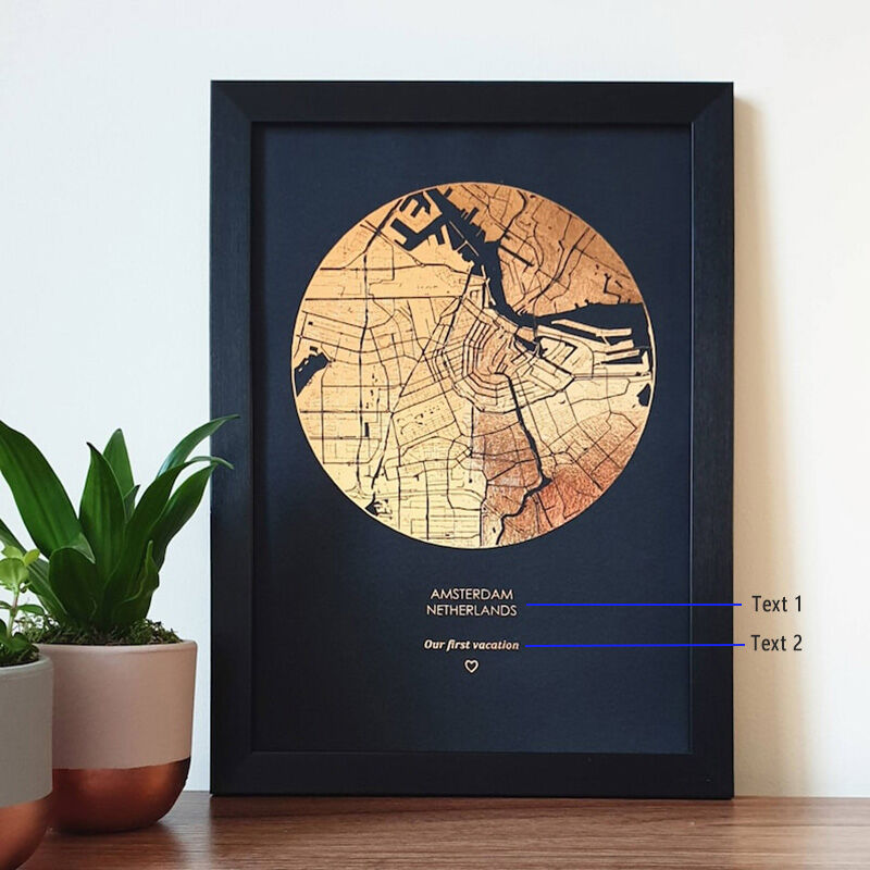 Personalized Map Frame Foil Print Interesting Gift for Family