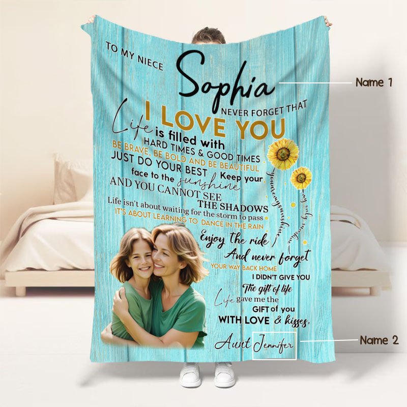 Personalized Picture Blanket with Cute Sunflowers Pattern Simple Gift for Niece