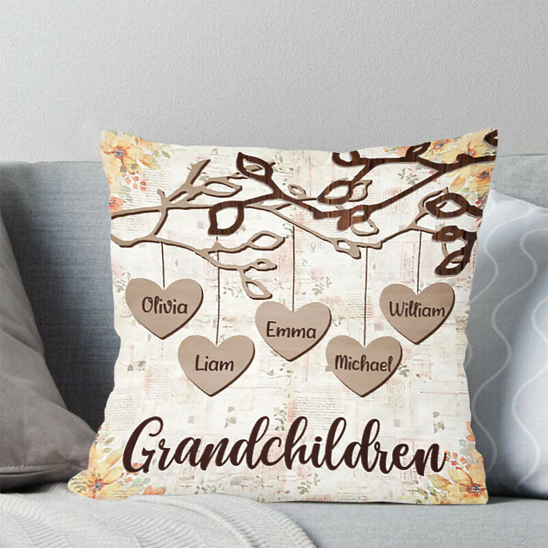 Coussin personnalisé en forme de cœur et d'arbre d'amour, décoration d'intérieur pour la famille