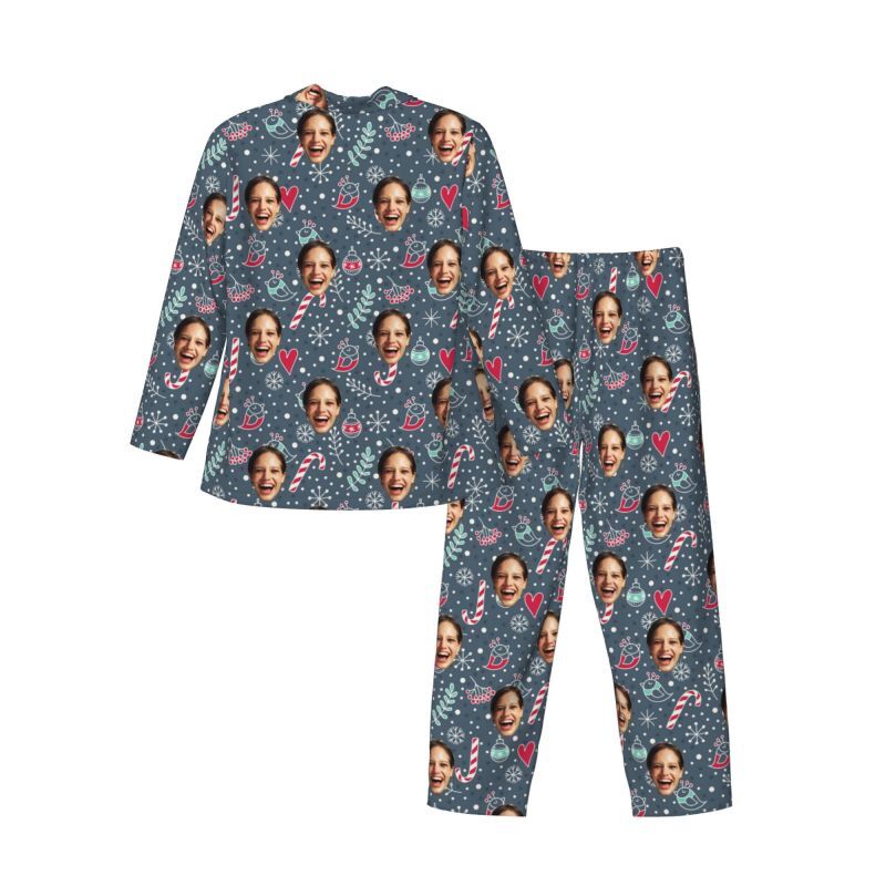Personalized Pajamas Custom Photo Christmas Candy Bird Pattern Design Creative Gift for Family