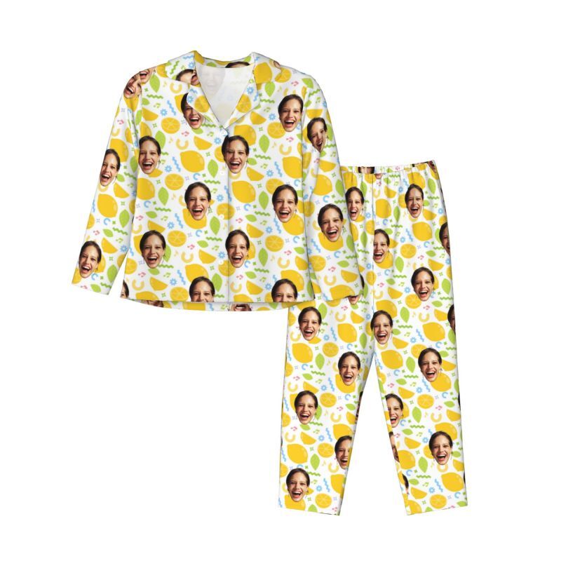 Gepersonaliseerde pyjama op maat foto Verfrissend citroenpatroon ontwerp Levendig cadeau voor haar Familie