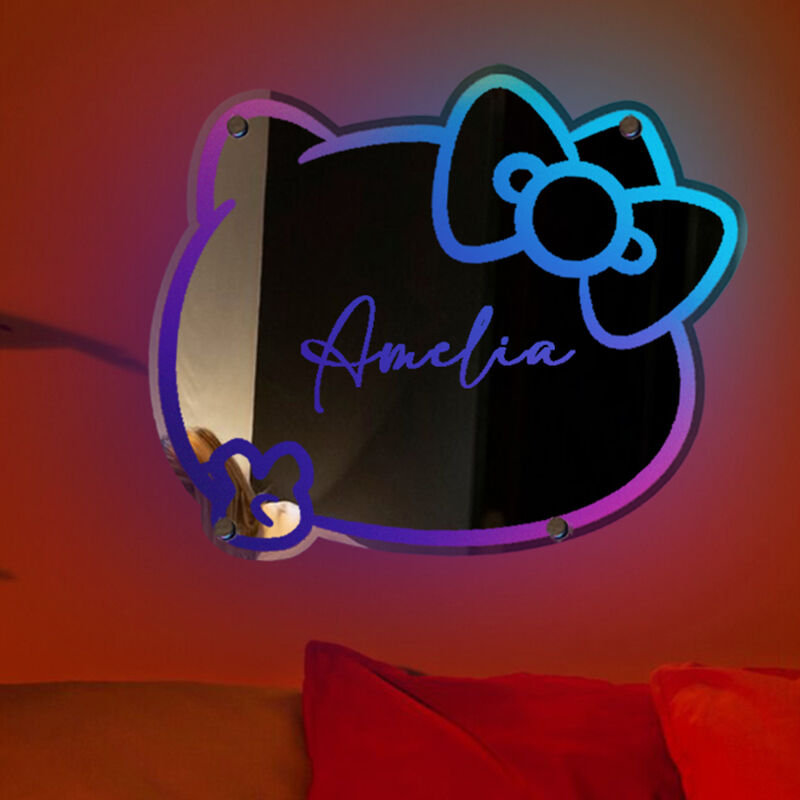 オリジナル 名入れ 可愛い LED ミラー 発光 ライト 壁掛け 12色変化 屋内装飾 リモコン付き 壁フック付き