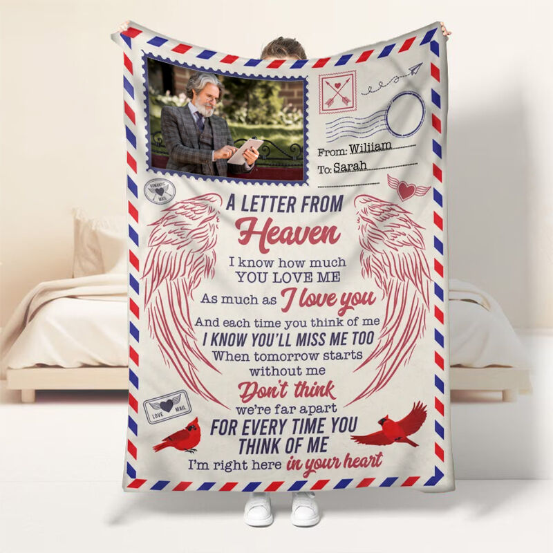 Personalized Picture Blanket with Wings Pattern Creative Present for Family "I'm Right Here"