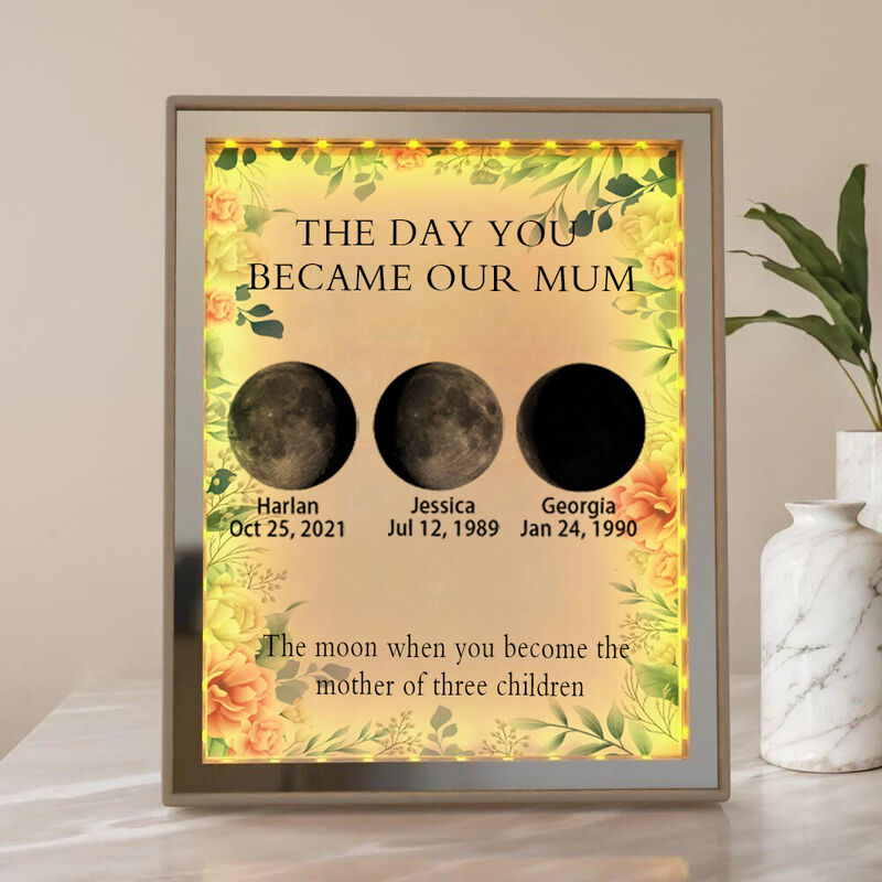Personalized Moon Phase Picture Mirror Lamp with Custom Text Wonderful Gift for Her