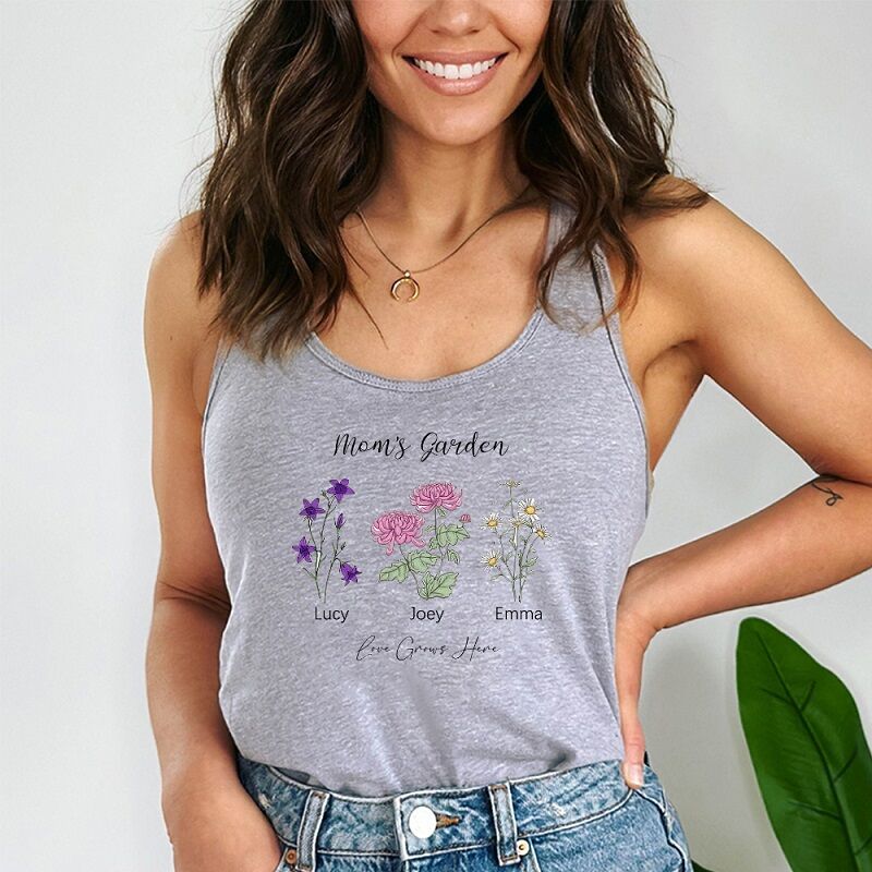 Personalized Tank Top Mom's Garden Birth Flower with Custom Names Perfect Gift for Mother's Day