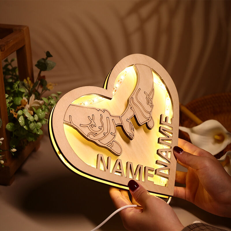 Personalized Couple Wooden Heart Hook Hand Decorative Lamp