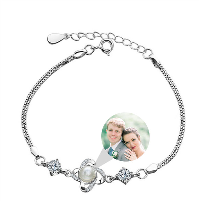 Personalized Four-leaf Clover Photo Projection Bracelet with Diamonds