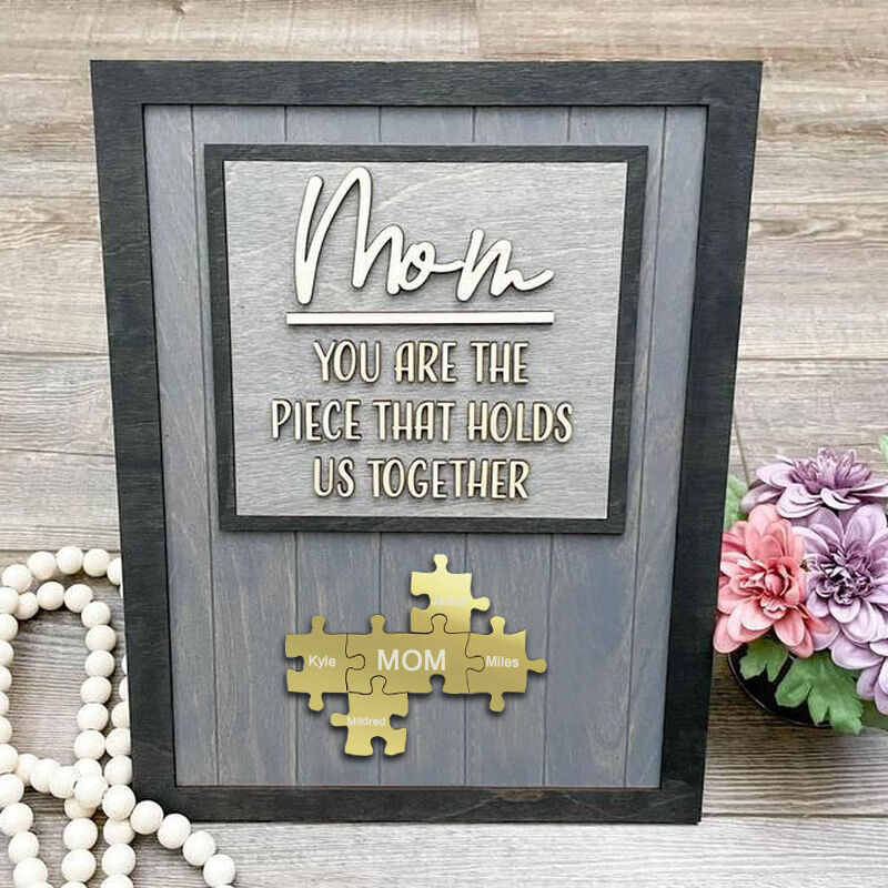 Personalized Yellow Gold Name Puzzle Gray Frame for Mother's Day Gift