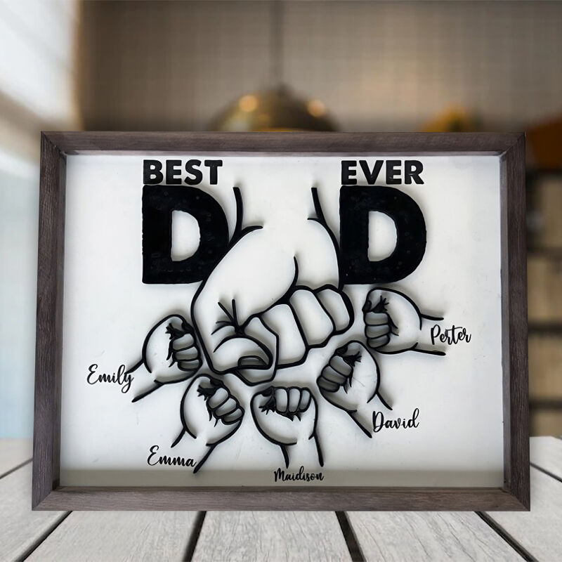 Personalized Name Puzzle Frame Best Dad Ever Design Fist Bump Pattern for Dear Dad