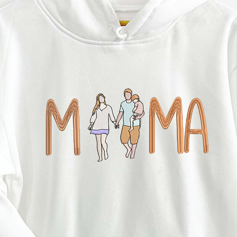 Felpa con cappuccio personalizzata con foto ricamata a colori dei genitori e del bambino MAMA Design Regalo squisito per la mamma