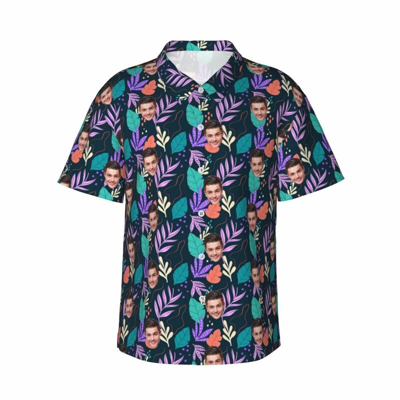 Camisa hawaiana personalizada con estampado de hojas de colores para hombre