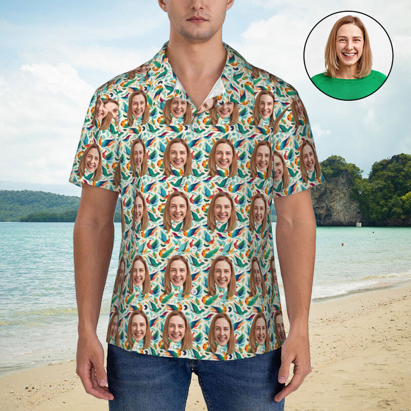 Customized Hawaiian Shirt with Bird Print Tropical Style Top for Men