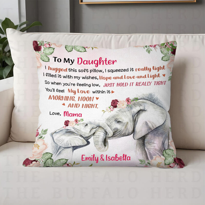 Personalized Pillow with Elephant Pattern Can Be Customized with Name Gift for Family