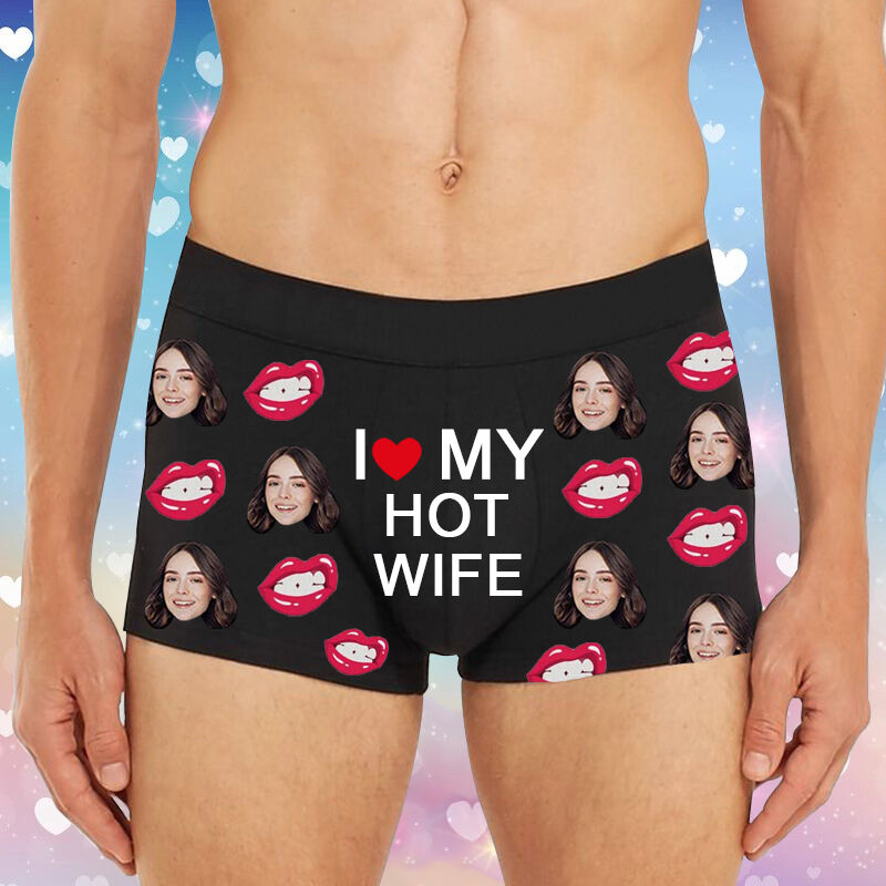 Personalisiertes Bild Herren Unterwäsche Boxershorts Lustiges Geschenk für Ihn "Ich liebe meine heiße Frau"