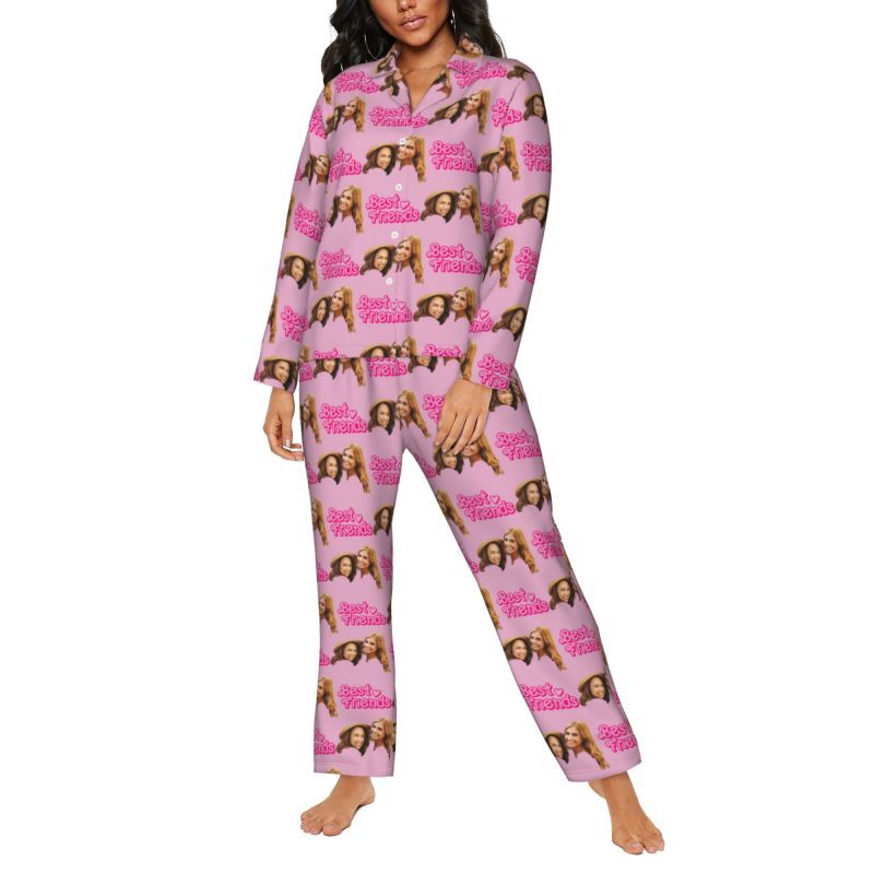 Personalized Pajamas Custom Photo Best Friends Sweet Pink Design Attractive Gift for Besties