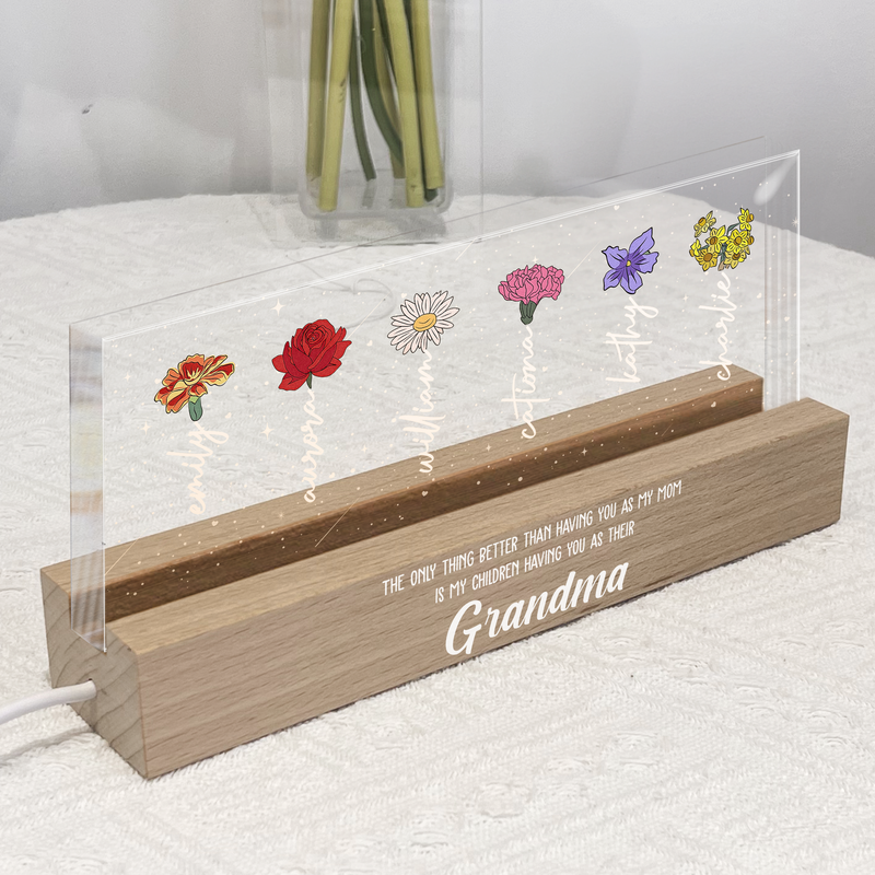 Personliga led-lampor Anpassade födelsedagsblommor och namn Specialgåva till mormor