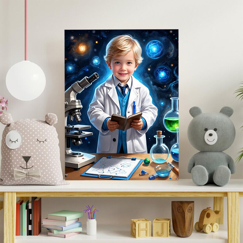 オーダーメイド 博士 肖像画 写真入れ 顔入れ替え 子供 プレゼント