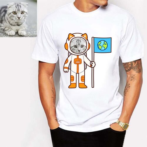 "Pet Astronaut" 猫 犬 オリジナル イラスト Tシャツ 100％綿
