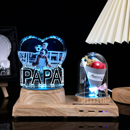 Personalisiertes Farbe Kristall Licht Bluetooth Lautsprecher PAPA Geschenk mit unsterblicher Blume