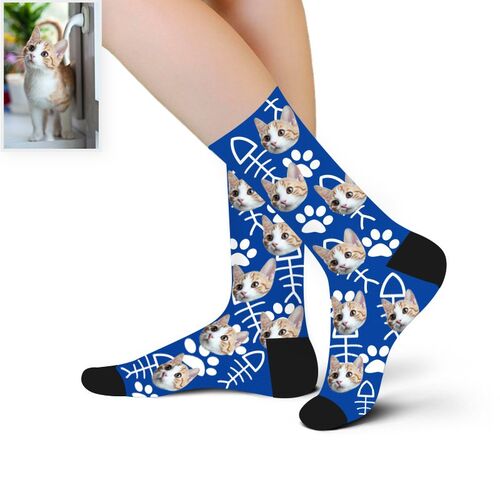 Custom Face Picture Socks with Fish Bones and Claws Pattern