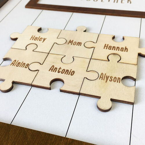 "Mom Is The Piece Holds Us Together" Custom Puzzles Pieces Name White Frame Mother‘s Day Gift