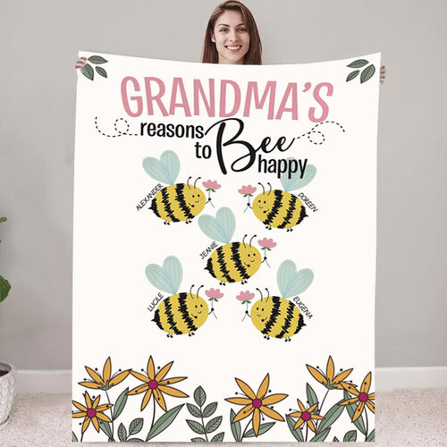 Manta personalizada con el nombre de abeja con regalo creativo para la abuela