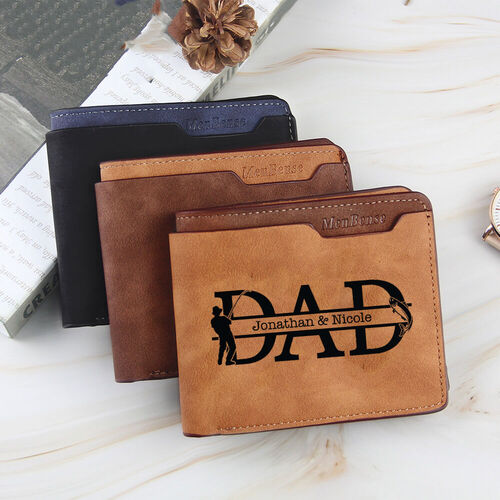 Personalized Casual Men's Wallet Custom Name With DAD Lettering Best Gift