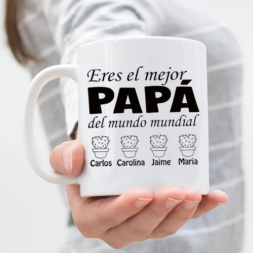 Personalized Name Mug with Cute Potted Plant Pattern Minimalist Present for Papa