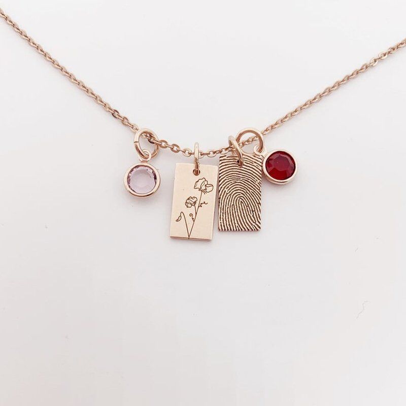 Personalized Mini Fingerprint Necklace with Birthstone