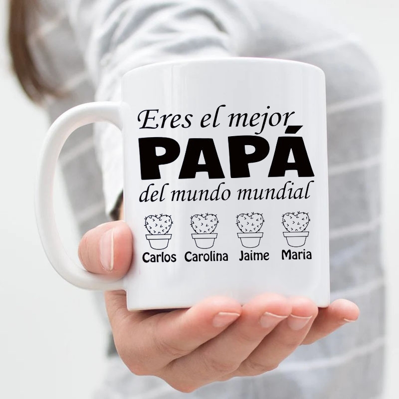 Personalisierte Tasse mit Namen und niedlichem Topfpflanzen-Muster Minimalistisches Geschenk für Papa