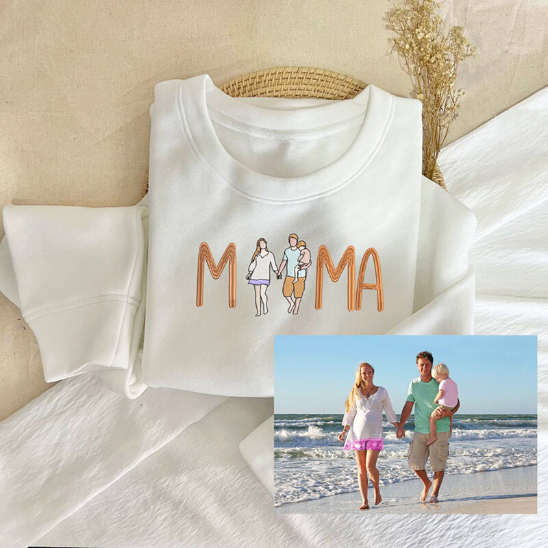 Sudadera Personalizada Bordada de Foto a Color de Padres y Niño Diseño MAMA Regalo Exquisito para Mamá