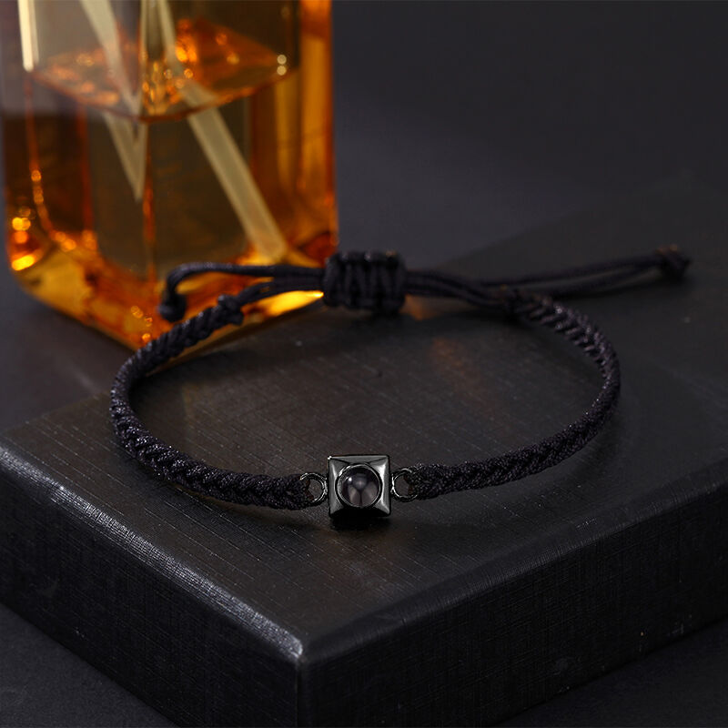 Personalized Projection Photo Bracelet Black Braided Rope Square Pendant Christmas Gift