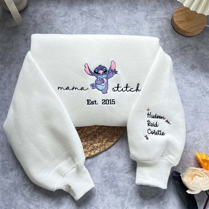 Personalisiertes Sweatshirt gestickte Mama Stich mit benutzerdefinierten Namen Design Attraktives Geschenk zum Muttertag