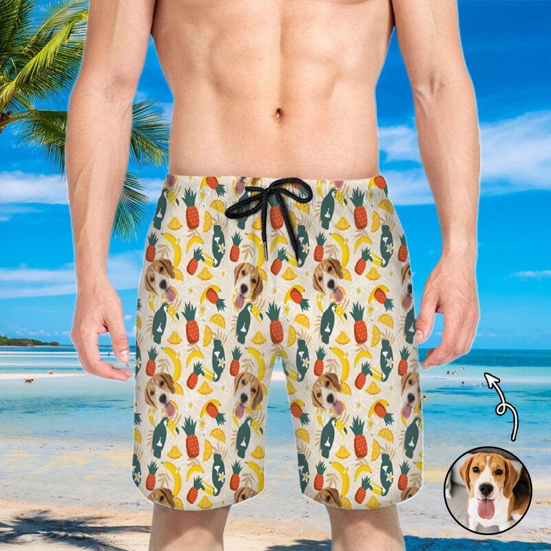 Personalized Picture Men's Beach Shorts with Bananas Pattern Interesting Gift for Family